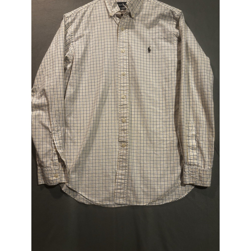 Polo Ralph Lauren Men's Med Yellow Blue Plaid Casual Button Down Shirt Preppy